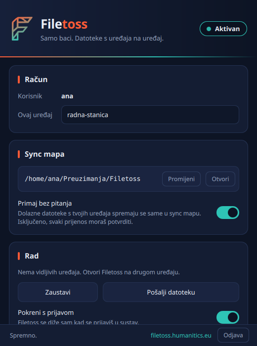 Kontrolni prozor Filetossa